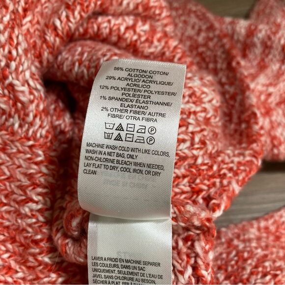 Lucky Brand Tunic Knit Sweater Red Orange White Large High Mock Neck Oversized - Picture 7 of 7